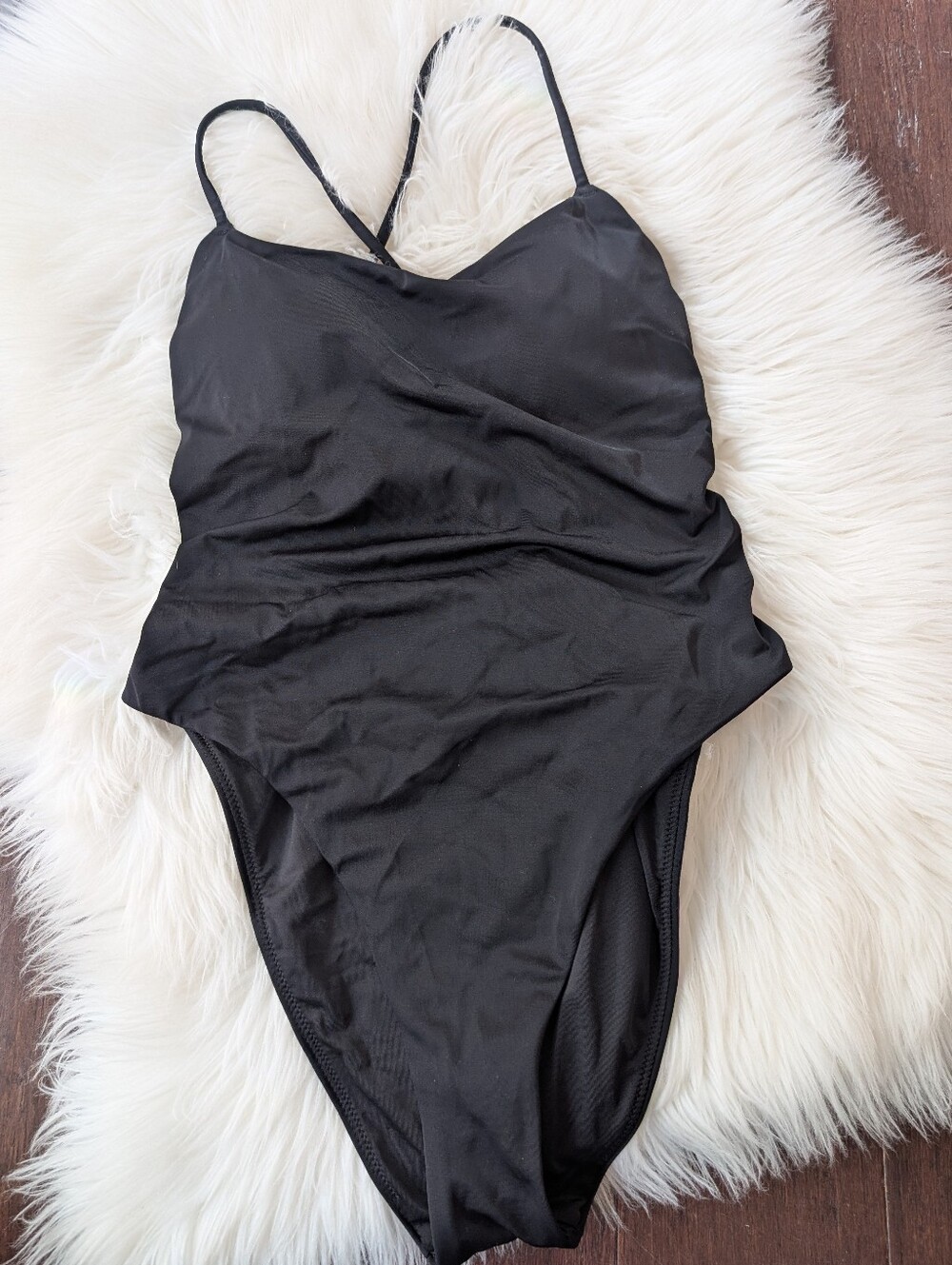 Victorias Secret Black Ruched High Cut Cheeky One Piece Swimsuit L Large